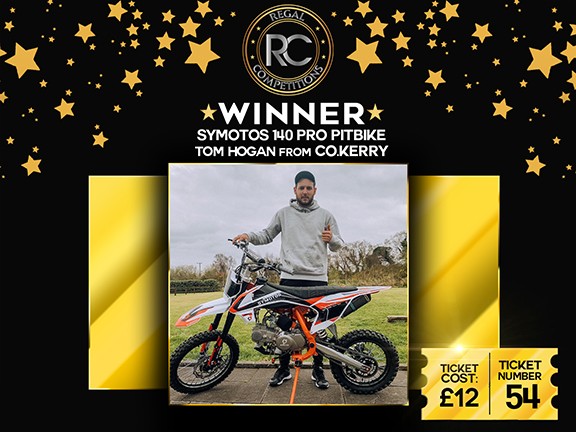 TOM HOGAN FROM COUNTY KERRY- WINNER OF THE BRAND NEW SYMOTOS 140 PRO PITBIKE