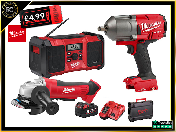 MILWAUKEE M18 FUEL HIGH TORQUE IMPACT WRENCH, ANGLE GRINGER & DAB RADIO